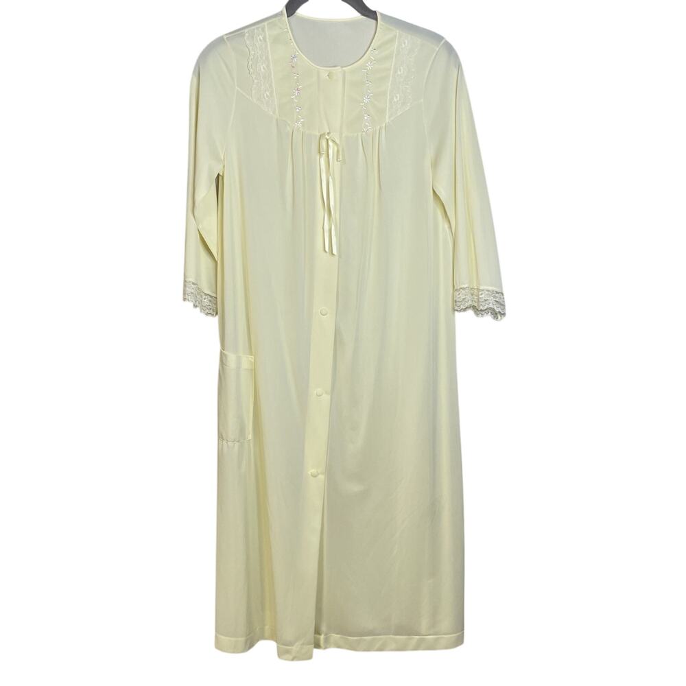 Vintage Shadowline Housecoat Nightgown Yellow w/Pocket Buttons Sz Petite - Nylon
